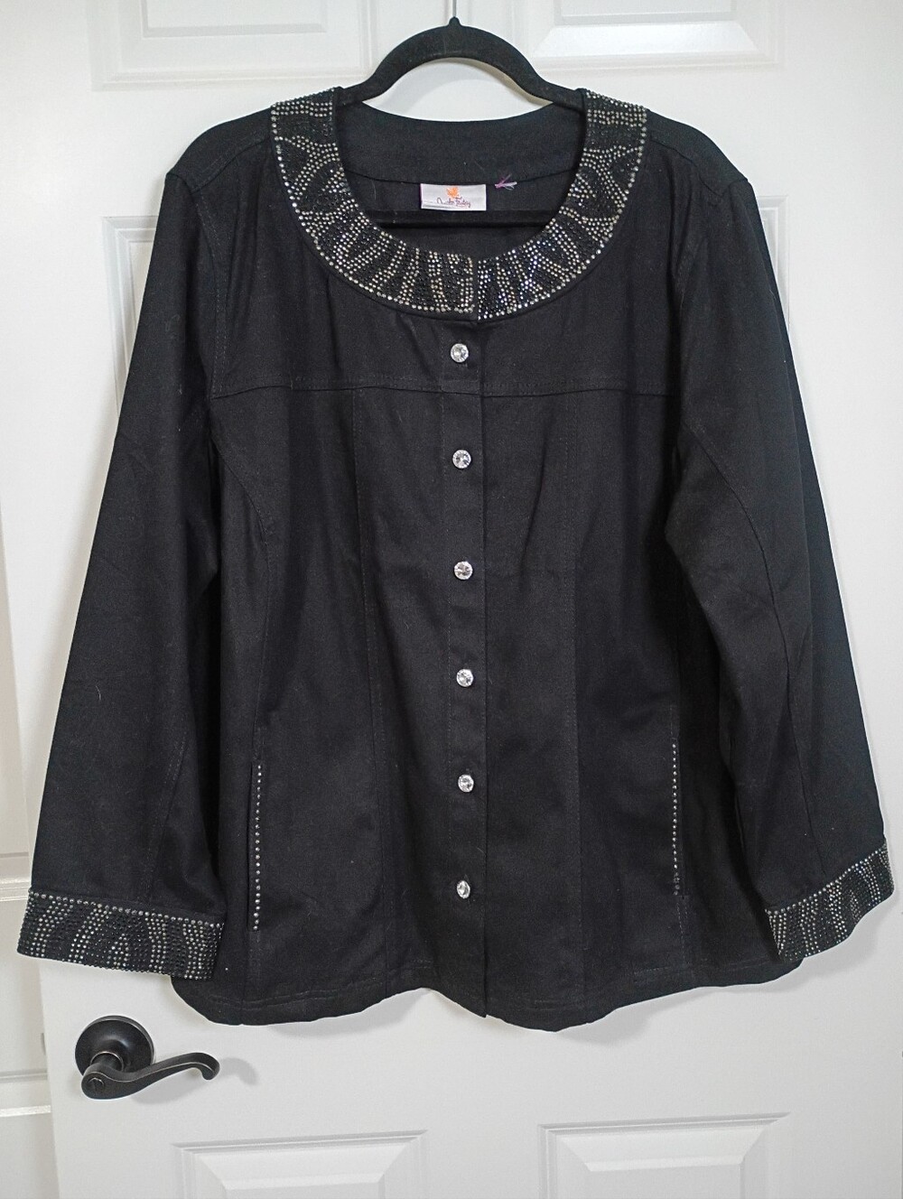 Quacker Factory Rhinestone Embellished Black Button-Front Jacket - Picture 3 of 9